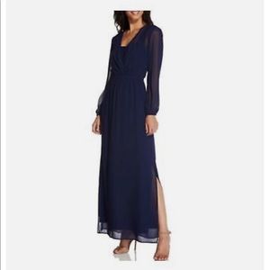 ADRIANNA PAPELL Womens Navy Long Sleeve Maxi Evening Dress Small